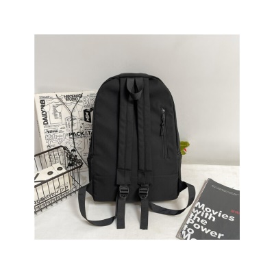 酷森书包男初中韩版原宿风高中大学生背包 防泼水尼龙帆布大容量双肩包女 防刮耐磨笔记本电脑包 黑色（带大恐龙挂件+5枚徽章）