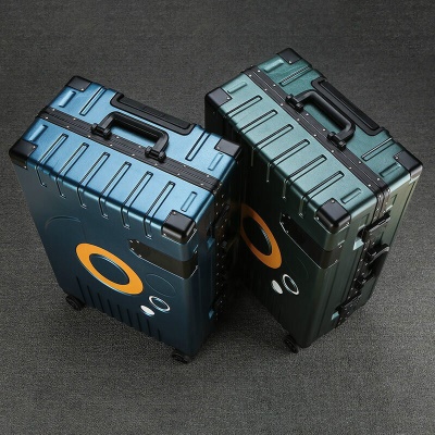 狄斯顿保罗（DISIDUNBAOLUO）行李箱女高中生拉杆箱时尚潮流旅行箱大容量密码箱男加厚 深灰色【异性框大圆圈】 28英寸