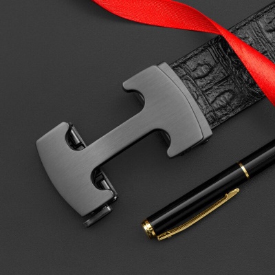 法国COW皮带男士真皮鳄鱼纹男款皮带自动扣裤腰带时尚休闲送男朋友老公父亲情人节生日礼物 C-2001 枪色-礼盒装