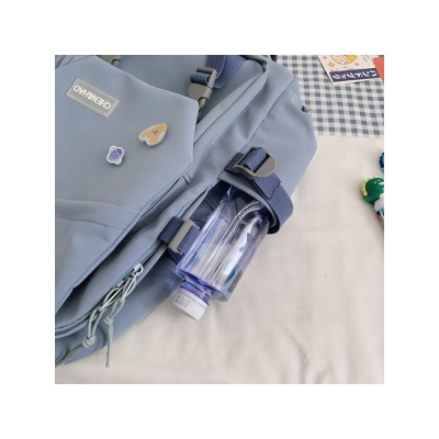 格比森书包男女韩版原宿ulzzang初高中大学生背包 尼龙帆布双肩包大容量防刮耐磨笔记本电脑包 蓝色（带鸭子挂件/带徽章）