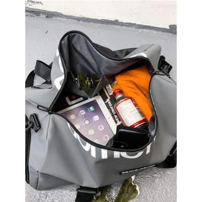 朗酷旅行包男韩版健身包女干湿分离 休闲出差旅行袋单肩斜挎训练防泼水大容量行李包耐磨手提包 灰色【带青蛙挂件】