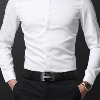 法国COW皮带男士真皮鳄鱼纹男款皮带自动扣裤腰带时尚休闲送男朋友老公父亲情人节生日礼物 C-2001 枪色-礼盒装