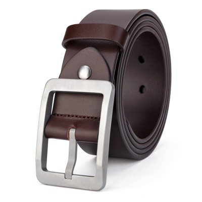 牛当家皮带男牛皮钛扣奢侈中年牛仔裤带头层牛皮轻商务腰带男休闲针扣3166父亲节礼物皮带礼盒 深咖色