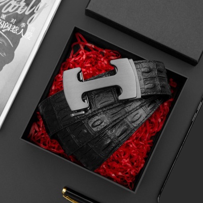 法国COW皮带男士真皮鳄鱼纹男款皮带自动扣裤腰带时尚休闲送男朋友老公父亲情人节生日礼物 C-2001 枪色-礼盒装