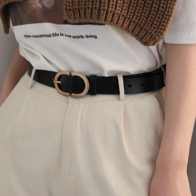 皮带真皮纯牛皮 腰带女ins风简约百搭配牛仔带装饰工装裤韩国男啄木鸟 棕色.