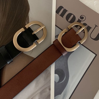 皮带真皮纯牛皮 腰带女ins风简约百搭配牛仔带装饰工装裤韩国男啄木鸟 咖啡色