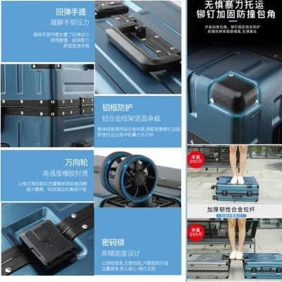 狄斯顿保罗（DISIDUNBAOLUO）行李箱女高中生拉杆箱时尚潮流旅行箱大容量密码箱男加厚 深灰色【异性框大圆圈】 28英寸