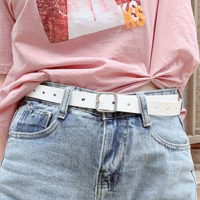 艾罗帝朗 简约风方扣腰带男女通用宽皮带女学生韩国时尚ins裤带百搭黑 小方扣皮带  白色（宽2.3CM）