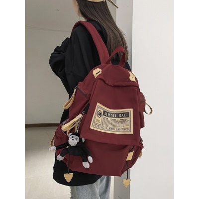 菲派书包女ins新款双肩包男 初高中大学生背包大容量休闲耐磨15.6英寸笔记本电脑包韩版情侣款潮酷风 红色【带猩猩挂件】