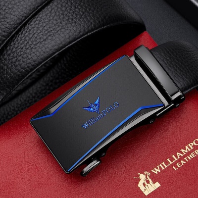 英皇保罗WILLIAMPOLO皮带男士头层牛皮自动扣腰带时尚商务裤带送父亲男友老公生日情人节礼物20720蓝色