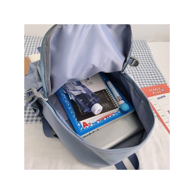 格比森书包男女韩版原宿ulzzang初高中大学生背包 尼龙帆布双肩包大容量防刮耐磨笔记本电脑包 蓝色（带鸭子挂件/带徽章）