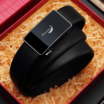 鳄鱼恤【父亲节礼物】皮带男士头层牛皮商务休闲青年腰带自动扣皮带JC0DT365-01黑色