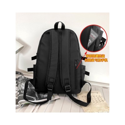 朗酷书包男韩版原宿初高中大学生背包女 双肩包潮酷大容量15.6英寸防泼水笔记本电脑包 黑色标准版【带猩猩挂件】