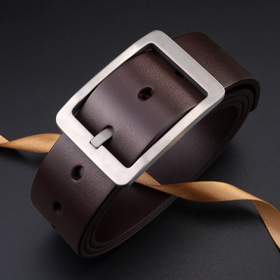 牛当家皮带男牛皮钛扣奢侈中年牛仔裤带头层牛皮轻商务腰带男休闲针扣3166父亲节礼物皮带礼盒 深咖色