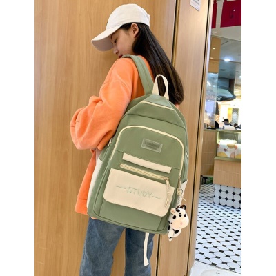 菲派书包女ins新款双肩包 初高中大学生背包大容量韩版耐磨15.6英寸笔记本电脑包校园清新潮酷风 黑色【带奶牛挂件】