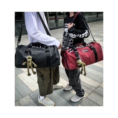 朗酷旅行包男韩版健身包女干湿分离 休闲出差旅行袋单肩斜挎训练防泼水大容量行李包耐磨手提包 灰色【带青蛙挂件】