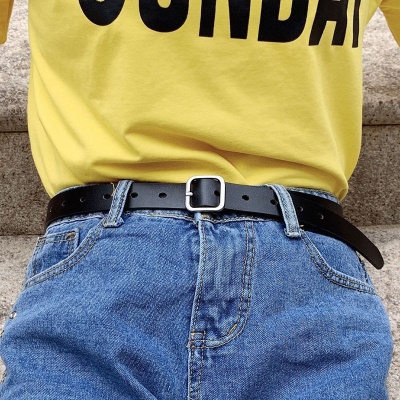 艾罗帝朗 简约风方扣腰带男女通用宽皮带女学生韩国时尚ins裤带百搭黑 A25亮扣 黑色皮带（宽2.8CM）