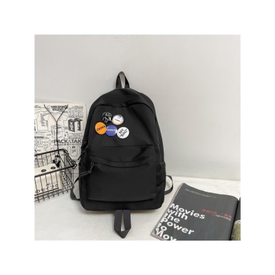 酷森书包男初中韩版原宿风高中大学生背包 防泼水尼龙帆布大容量双肩包女 防刮耐磨笔记本电脑包 黑色（带大恐龙挂件+5枚徽章）