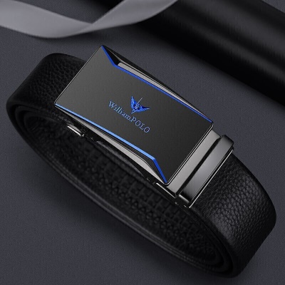 英皇保罗WILLIAMPOLO皮带男士头层牛皮自动扣腰带时尚商务裤带送父亲男友老公生日情人节礼物20720蓝色