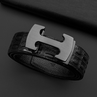 法国COW皮带男士真皮鳄鱼纹男款皮带自动扣裤腰带时尚休闲送男朋友老公父亲情人节生日礼物 C-2001 枪色-礼盒装