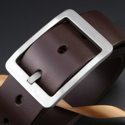 牛当家皮带男牛皮钛扣奢侈中年牛仔裤带头层牛皮轻商务腰带男休闲针扣3166父亲节礼物皮带礼盒 深咖色