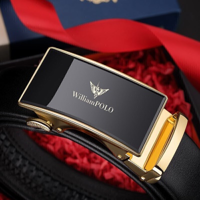 英皇保罗 WILLIAMPOLO 皮带男真皮自动扣头层牛皮青年男士腰带商务简约百搭裤带 19706 金色