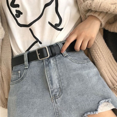 艾罗帝朗 简约风方扣腰带男女通用宽皮带女学生韩国时尚ins裤带百搭黑 小方扣皮带  白色（宽2.3CM）