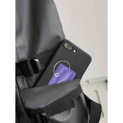 朗酷书包男韩版原宿初高中大学生背包女 双肩包潮酷大容量15.6英寸防泼水笔记本电脑包 黑色标准版【带猩猩挂件】