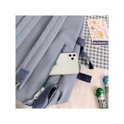 格比森书包男女韩版原宿ulzzang初高中大学生背包 尼龙帆布双肩包大容量防刮耐磨笔记本电脑包 蓝色（带鸭子挂件/带徽章）