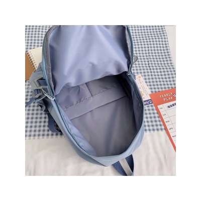 格比森书包男女韩版原宿ulzzang初高中大学生背包 尼龙帆布双肩包大容量防刮耐磨笔记本电脑包 蓝色（带鸭子挂件/带徽章）