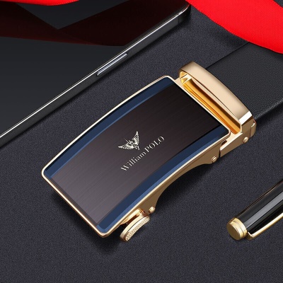 英皇保罗 WILLIAMPOLO皮带男青年自动扣头层牛皮腰带商务西裤中年休闲裤带 2600 金色