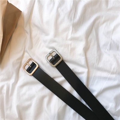 爱满（AIMAN） 凹造型pu方扣腰带男女通用宽皮带chic学生韩国时尚ins裤带百搭黑SN2118 银色