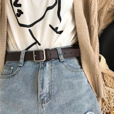艾罗帝朗 简约风方扣腰带男女通用宽皮带女学生韩国时尚ins裤带百搭黑 小方扣皮带  白色（宽2.3CM）