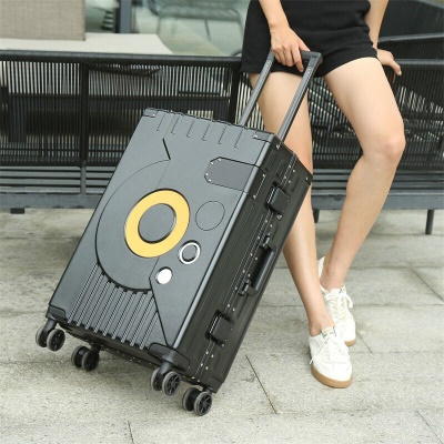 狄斯顿保罗（DISIDUNBAOLUO）行李箱女高中生拉杆箱时尚潮流旅行箱大容量密码箱男加厚 深灰色【异性框大圆圈】 28英寸