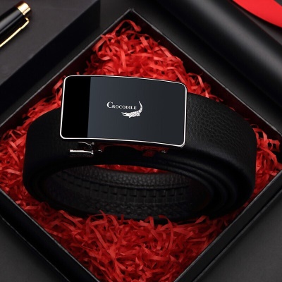 鳄鱼恤【父亲节礼物】皮带男士头层牛皮商务休闲青年腰带自动扣皮带JC0DT365-01黑色