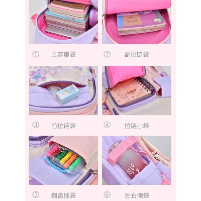 星羽狼 小学生书包女孩大容量1-3-6年级轻便透气耐脏高颜值双肩背包419 粉色 大号