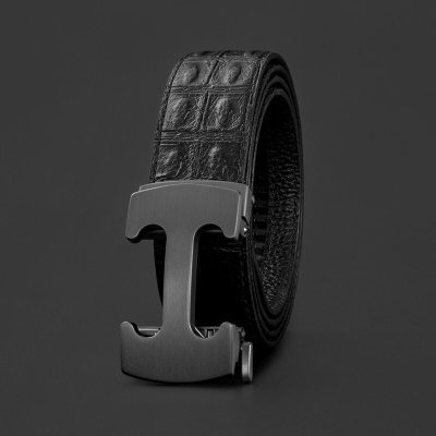 法国COW皮带男士真皮鳄鱼纹男款皮带自动扣裤腰带时尚休闲送男朋友老公父亲情人节生日礼物 C-2001 枪色-礼盒装
