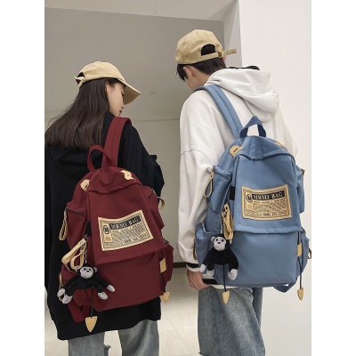 菲派书包女ins新款双肩包男 初高中大学生背包大容量休闲耐磨15.6英寸笔记本电脑包韩版情侣款潮酷风 红色【带猩猩挂件】