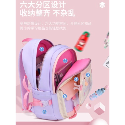 星羽狼 小学生书包女孩大容量1-3-6年级轻便透气耐脏高颜值双肩背包419 粉色 大号
