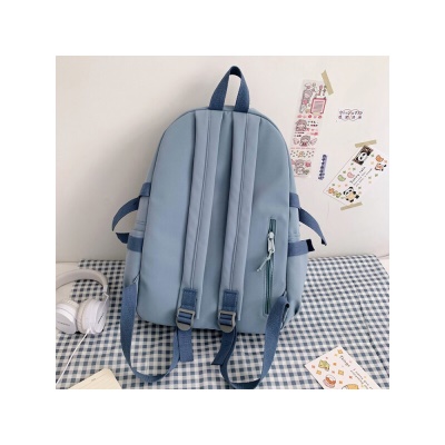 格比森书包男女韩版原宿ulzzang初高中大学生背包 尼龙帆布双肩包大容量防刮耐磨笔记本电脑包 蓝色（带鸭子挂件/带徽章）