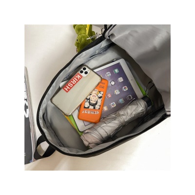 酷森书包男初中韩版原宿风高中大学生背包 防泼水尼龙帆布大容量双肩包女 防刮耐磨笔记本电脑包 黑色（带大恐龙挂件+5枚徽章）